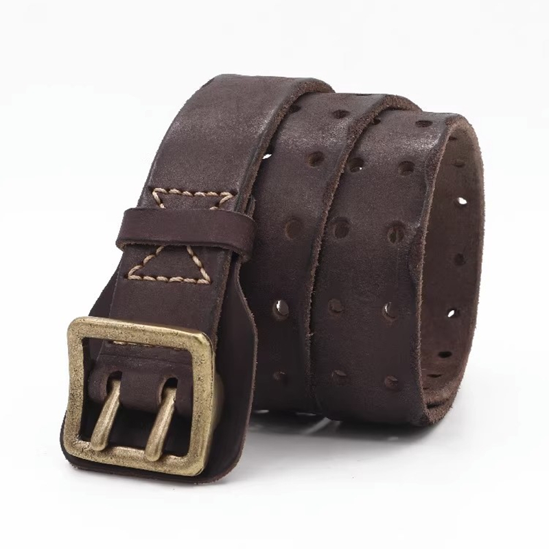 Cinturón Original hecho a mano con hebilla de doble aguja para hombre, cinturón vaquero Macho antiguo hecho con agua, cinturón táctico del ejército y2k de cuero genuino
