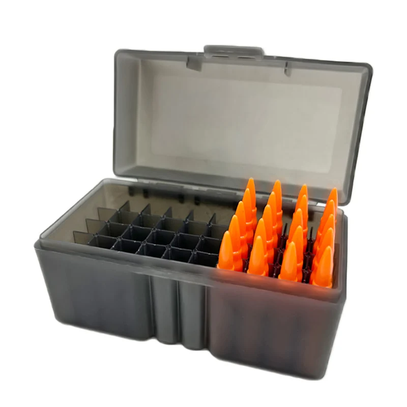 Caja de munición para Rifle abatible de 50 balas, estuche de almacenamiento de cartuchos para Rifle táctico, lata de munición para calibre de alfombra de 5,56x45/.17/.222/.223/204