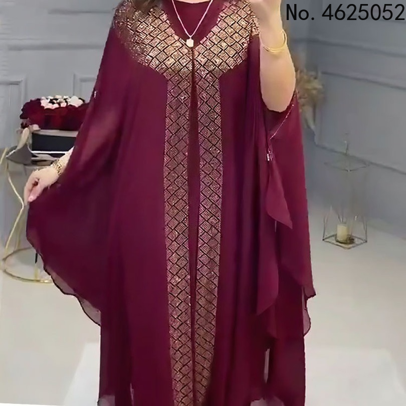 ドレスアフリカのドレス女性のためのシフォン Boubou アンカラ Dashiki 2 個セット衣装ドバイカフタンアバヤローブマロカインファム