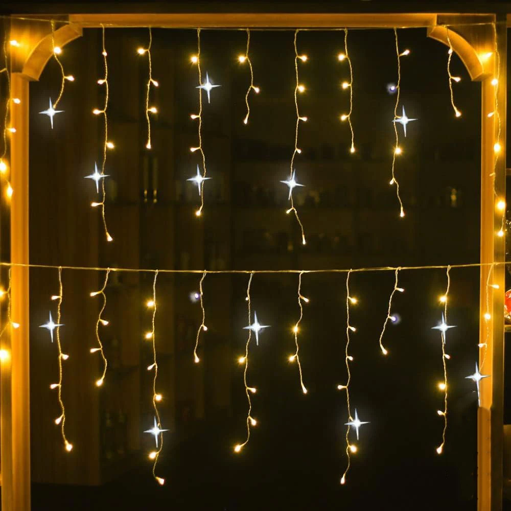4-32m Christmas Festoon Led Icicle Curtain Lights Outdoor Flash Fairy String Light Clear Wire New Year Decorations