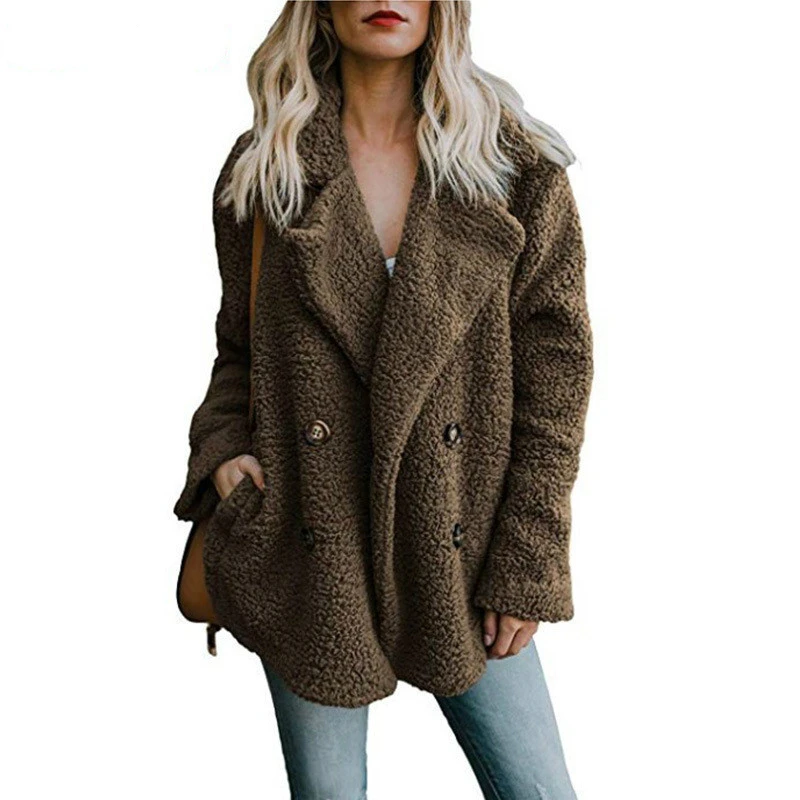 ฤดูใบไม้ร่วงฤดูหนาวผู้หญิงอบอุ่นเสื้อขนสัตว์ Faux Plush Coat ประดิษฐ์ขนแกะเสื้อแจ็คเก็ตหญิงหนาขนสัตว์เสื้อผ้า