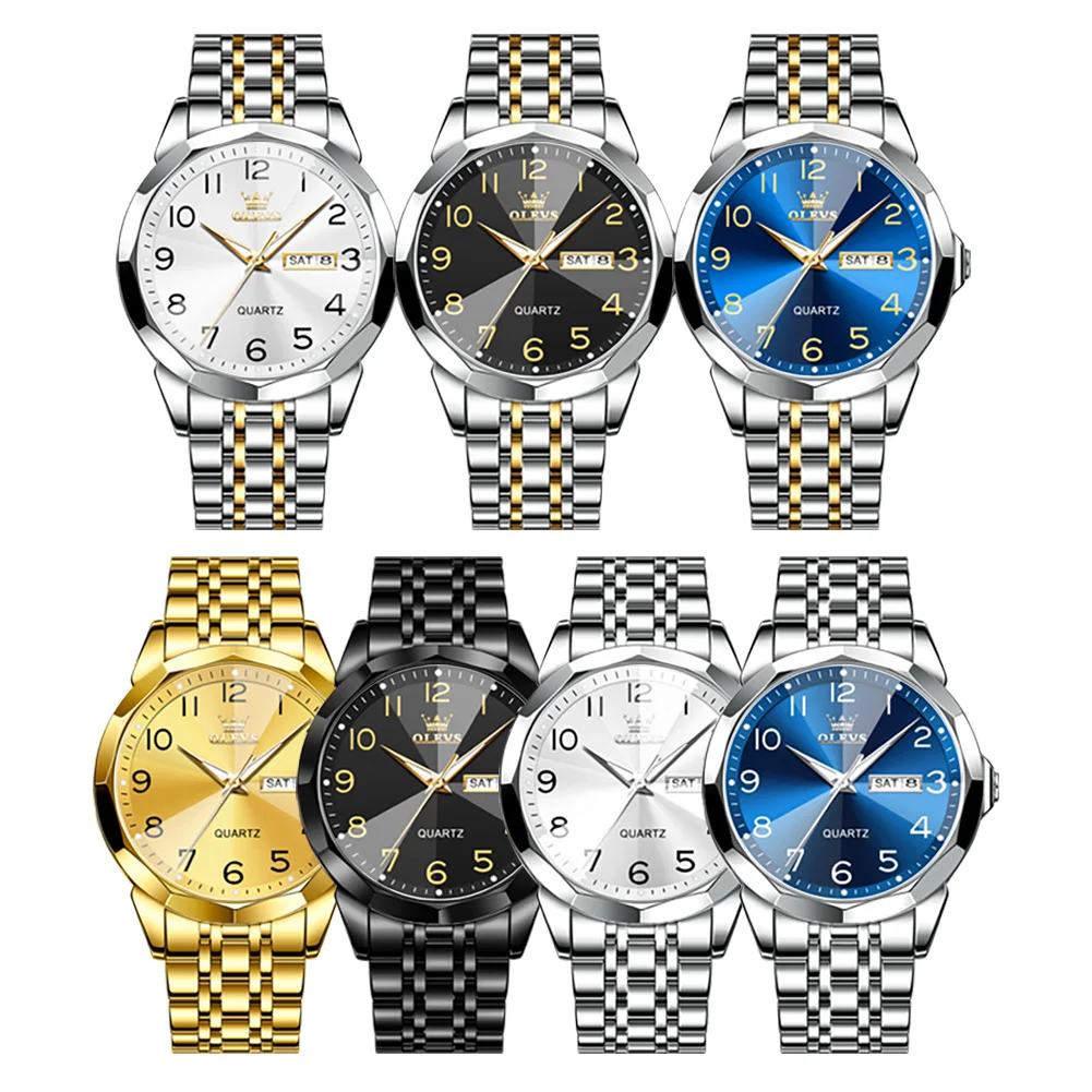 OLEVS, relojes originales resistentes al agua para hombre, reloj de cuarzo con espejo Digital para hombre, reloj de pulsera luminoso de acero inoxidable, fecha y semana para hombre