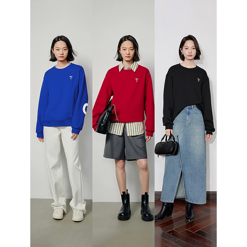 TOYOUTH sudadera de felpa para mujer 2024 Otoño Invierno manga larga cuello redondo bordado Casual pulóver sudaderas con capucha sudadera 3 colores