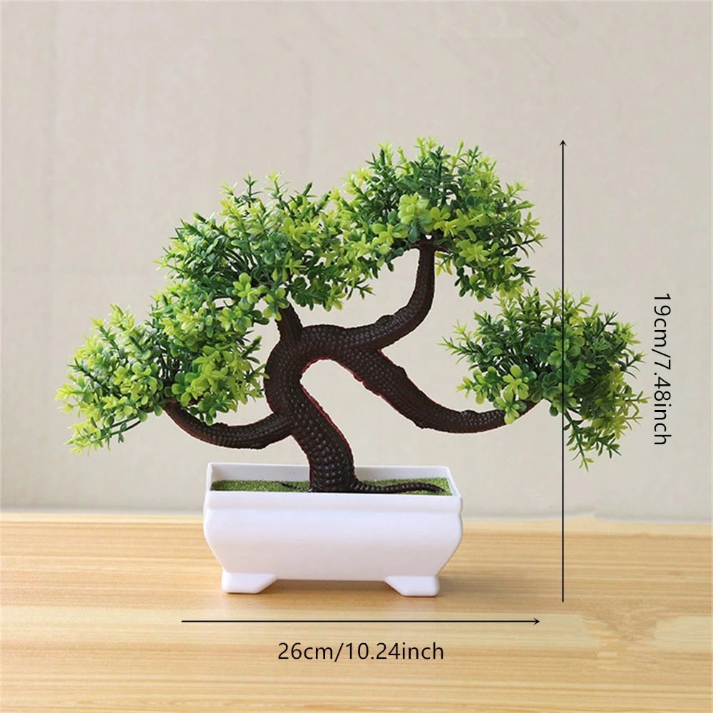 4Pcs Artificial Bonsai Tree, Fake Potted Plants, Small Plastic Green Trees for Home Office Decor, Gift for Birthday Wedding