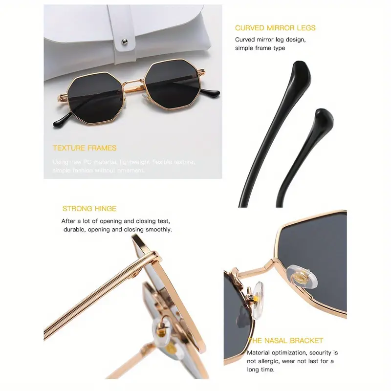 1 pieza de gafas de moda para mujeres y hombres, gafas octogonales con marco de metal poligonal retro para viajes de fiesta en la playa