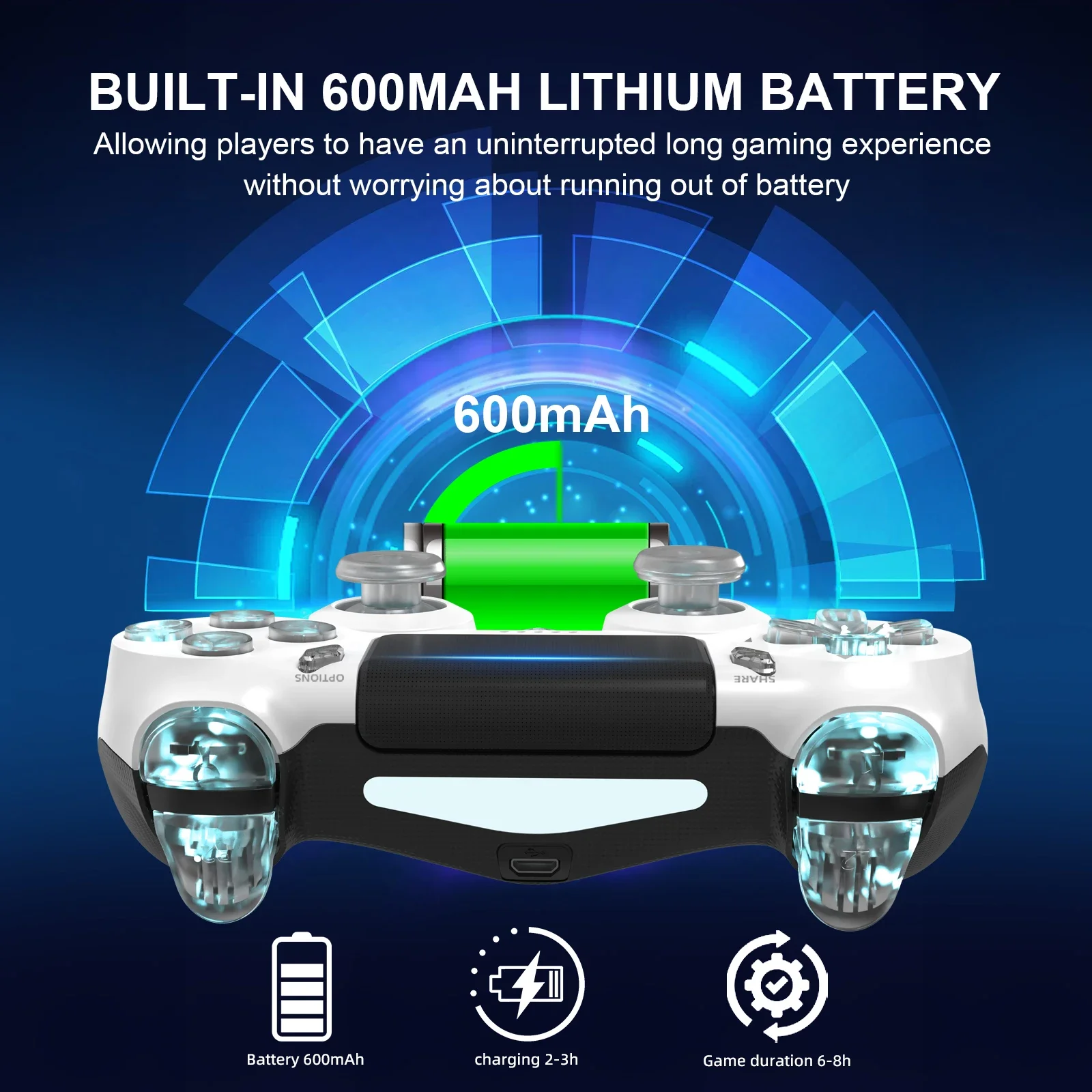 GAMINJA RGB Light Wireless Game Controller For PS4 PS3 Console Computer PC LED Bluetooth Gamepad 6-axis Gyroscope Dual Vibration