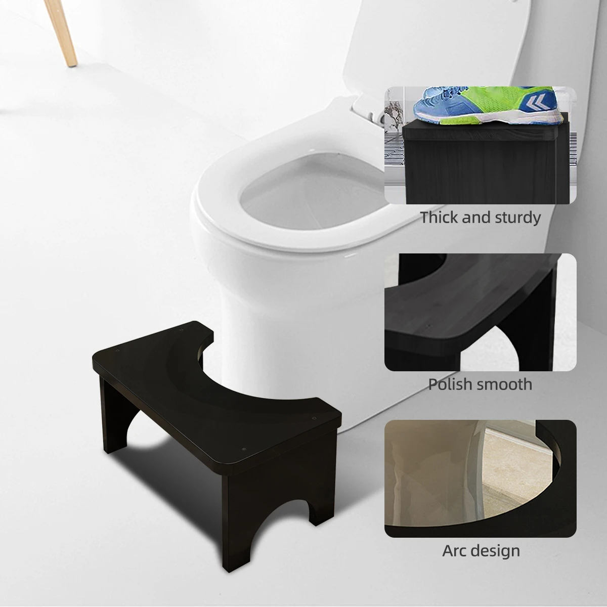 Robuster tragbarer Bambus-Toiletten-Hockhocker für Erwachsene, breit und stabil, Badezimmer-Töpfchenhocker, einfach zu bedienen und zu reinigen, tragbares Design