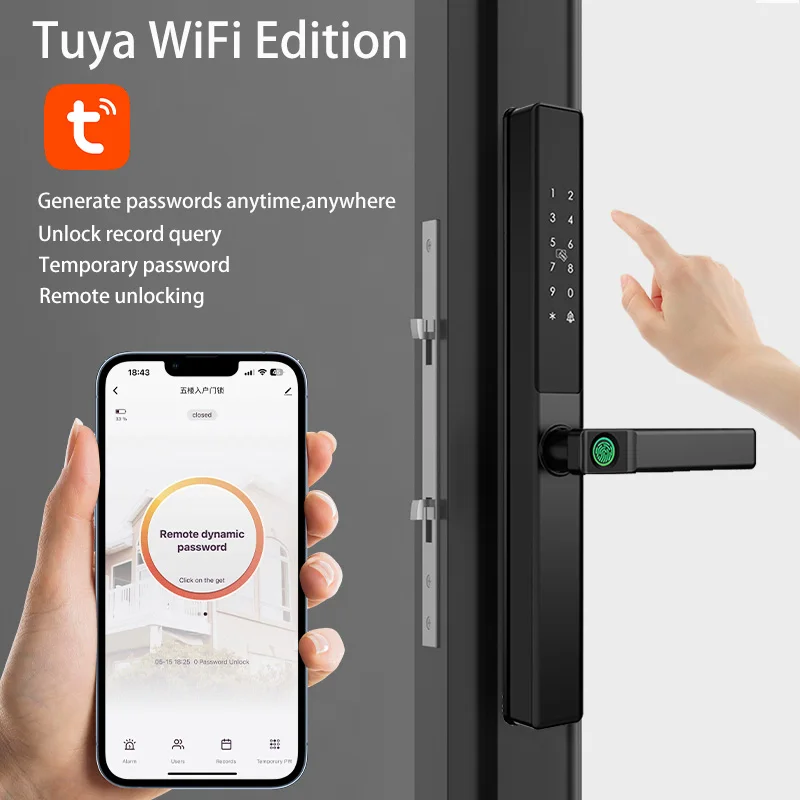 Double-Side Smart Door Lock Waterproof Fingerprint Password Card Tuya App Bridge-Cut For Outdoor Pull Push Sliding Grille Door