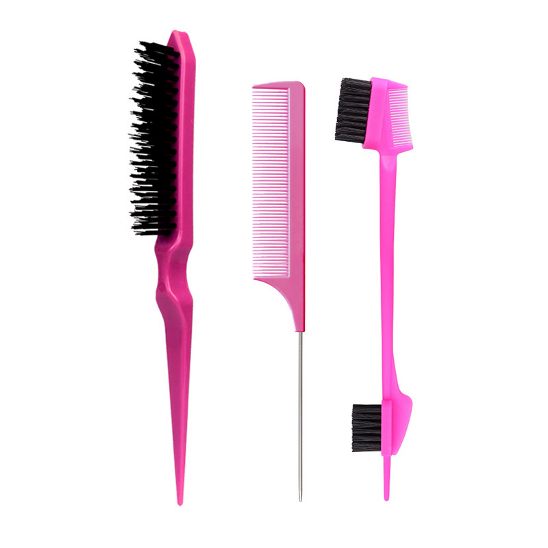 Pettine per stuzzicare lo styling in 3 pezzi Pettine per stuzzicare triplo Pettine per coda di topo Set di strumenti per spazzolare i bordi della coda dei capelli Speciale per parrucche di capelli veri