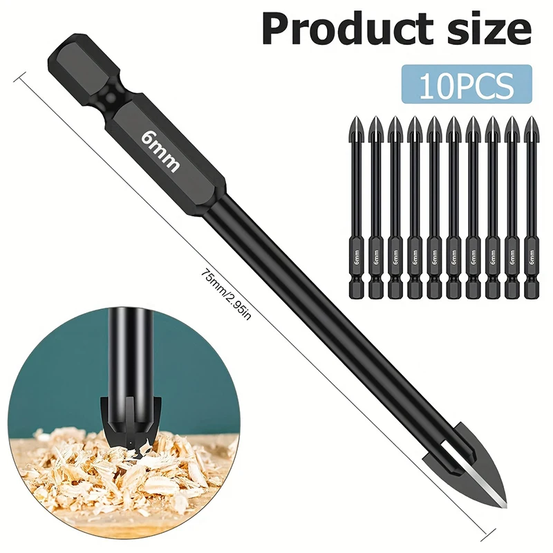 10 pçs 6mm diamante brocas buraco viu conjunto para telha concreto tijolo vidro cerâmica madeira metal brocas conjunto de ferramentas de perfuração