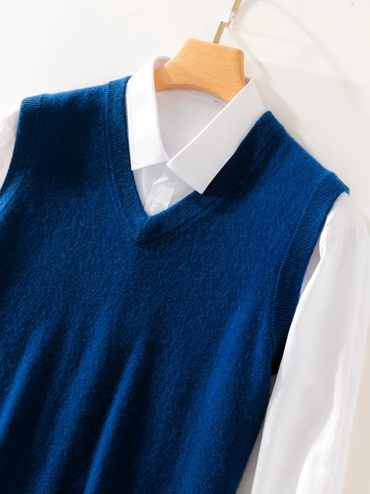 Homens lã com decote em v camisola colete pulôver outono inverno básico casual cashmere 100% lã merino malha macia sem mangas colete topo