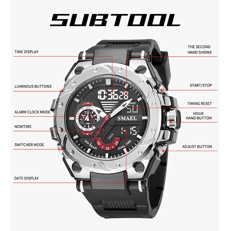 Relojes deportivos impermeables SMAEL reloj para hombre militar ejército cronómetro azul semana pantalla reloj 8060 reloj de pulsera de cuarzo de moda para hombres