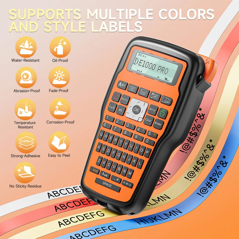 E1000 PRO Portable Printer Label Maker Tze-231 Label Printer Tape Keyboard Symbol Industrial Printer Work with Heat Shrink Tubes
