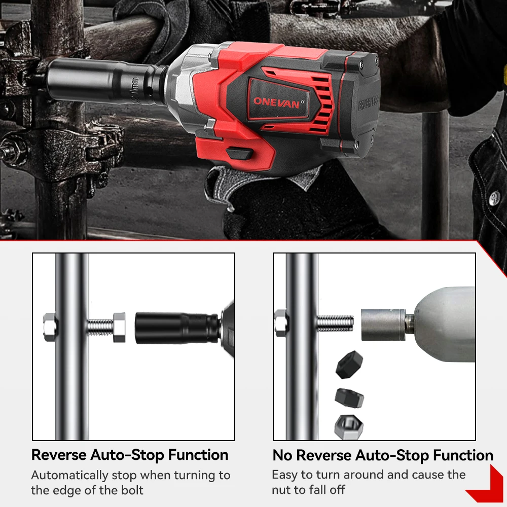 ONEVAN 1200N.M Torque Brushless Electric Impact Wrench 1/2 Inch Cordless Wrench Screwdriver Power Tools For 21V 18V Battery