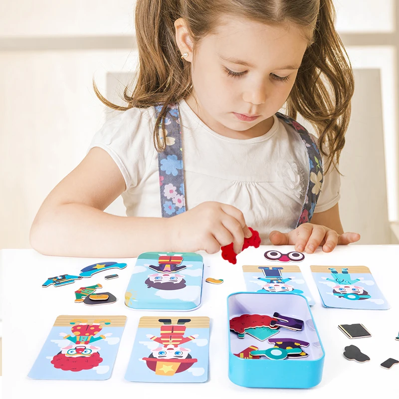 Magnetische 3D Puzzle Kinder Dress Up Ändern Gesichts Ausdruck Spiel Eisen Box Jigsaw Frühe Bildung Fantasie Spielzeug Mädchen Geschenke