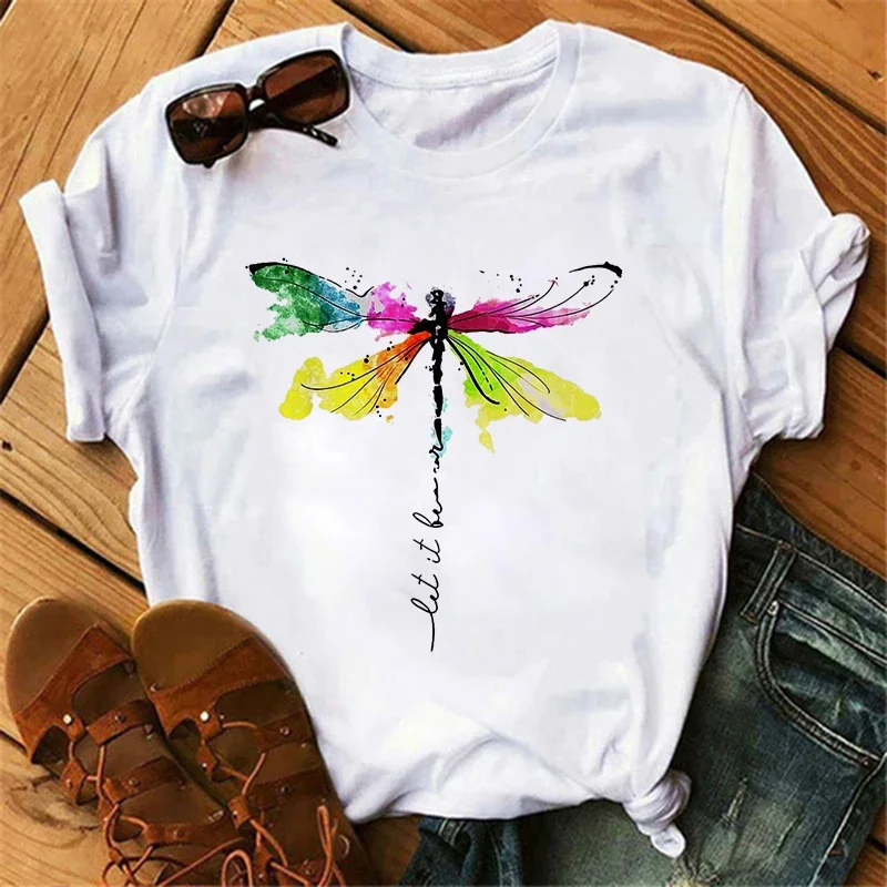 女性用ゴシックバタフライツリープリントTシャツ,ラウンドネックトップ,半袖,カジュアル,夏,原宿