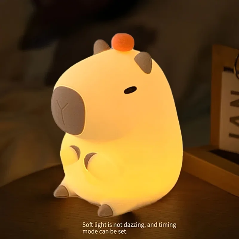 Moderne Capybara-Nachtlichtlampe mit Tiermotiv und Touch-Control-Timer-Funktion, wiederaufladbar über USB, für verschiedene Räume, perfektes Geschenk