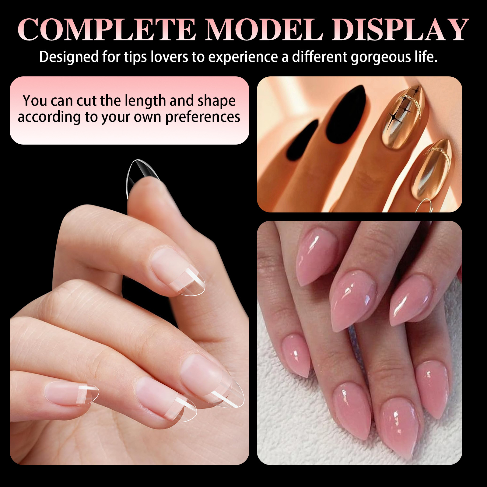 600 pçs/caixa ultra curto francês imprensa falsa em unhas acrílicas dicas amêndoa quadrado traceless manicure salão de beleza casa diy unhas falsas