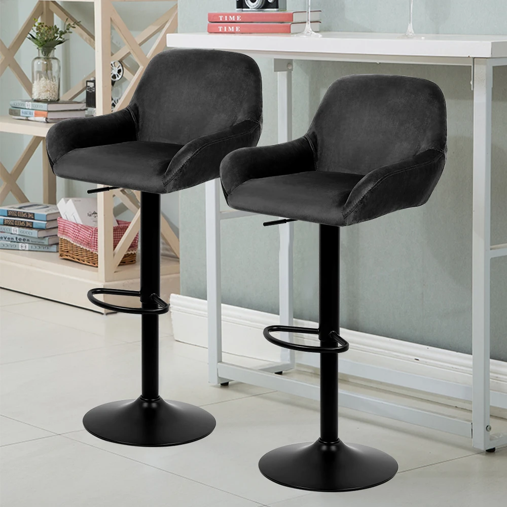 Conjunto de 2 bancos de bar, bancos de bar giratórios ajustáveis em altura, banco de jantar para café da manhã com encosto e apoio de braço para bar, balcão