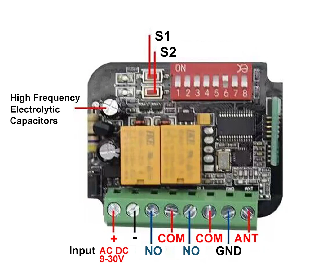 Remote Control Switch Receiver 300-868MHz 433MHz Receiver Universal 9-30V 220V For Garage Door Control Garage Command