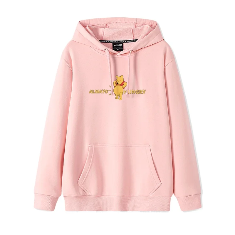 Winnie the pooh dos desenhos animados moda simples camisola feminina solta e confortável com capuz versátil casal namorada camisola jaqueta