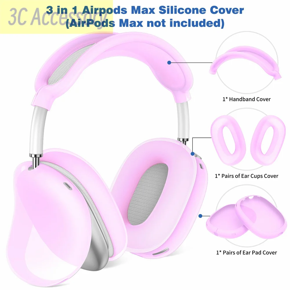 Neue 3-in-1-Ohrmuschelabdeckungen aus transparentem, weichem Silikon/Ohrpolsterhülle/Stirnbandabdeckung für AirPods Max. Anti-Kratz-transparente Schutzhülle