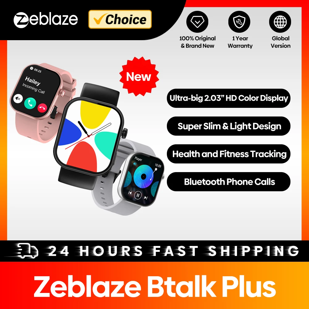 Nowy Zeblaze Btalk Plus Smartwatch do rozmów głosowych 2,03-calowy kolorowy wyświetlacz HD Inteligentny zegarek do monitorowania zdrowia i kondycji dla mężczyzn i kobiet