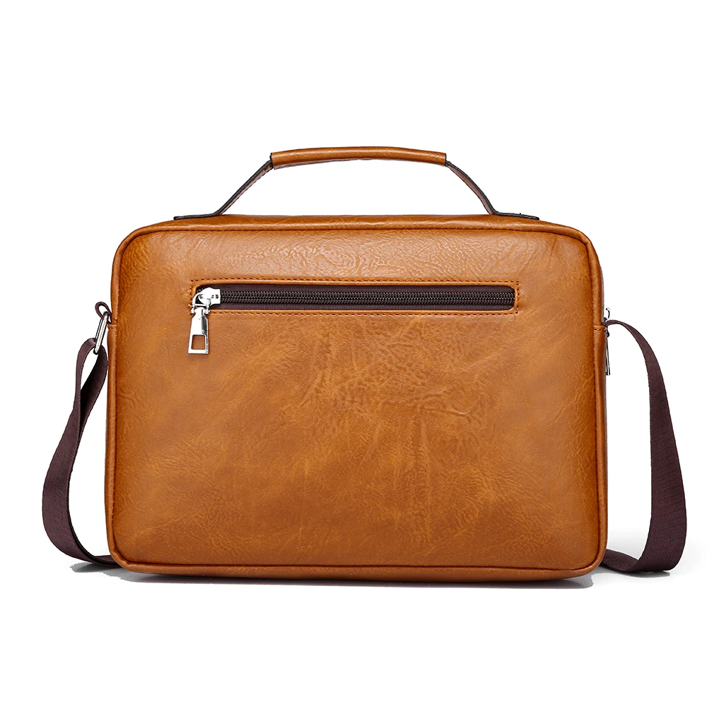 European and American Retro Men's High-quality Business Briefcase Solid Color Large Capacity PU Shoulder Crossbody Bag