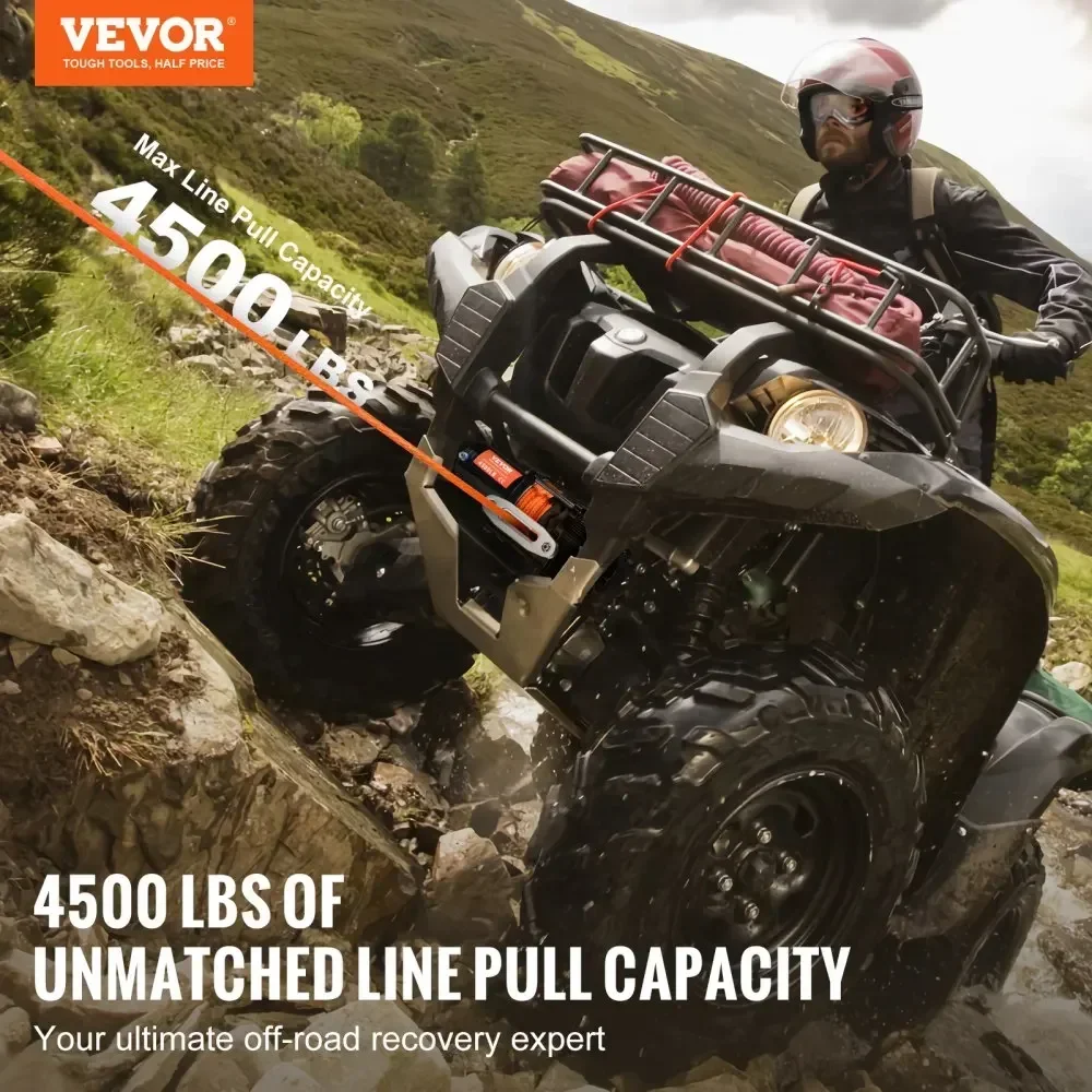 Guincho elétrico VEVOR ATV/UTV Guincho com capacidade de tração de linha de 4500 lb, 12V DC com controle remoto com fio, IWaterproof para UTV ATV
