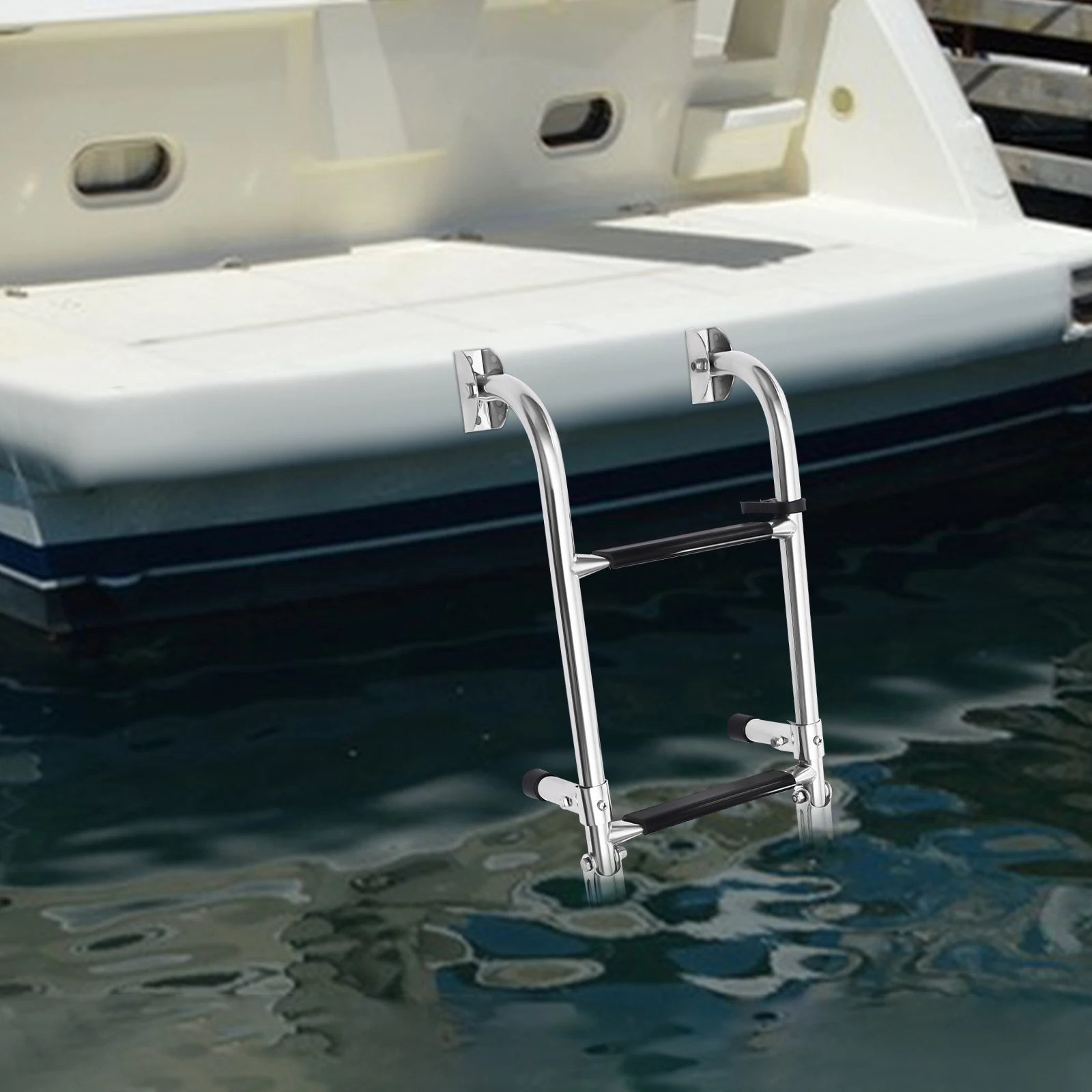 Portable Folding Step Ladder,High Stability Stainless Steel Ladder,2+2 Boat Drop Ladder,for Yachts,fishing Boats,swimming Pools
