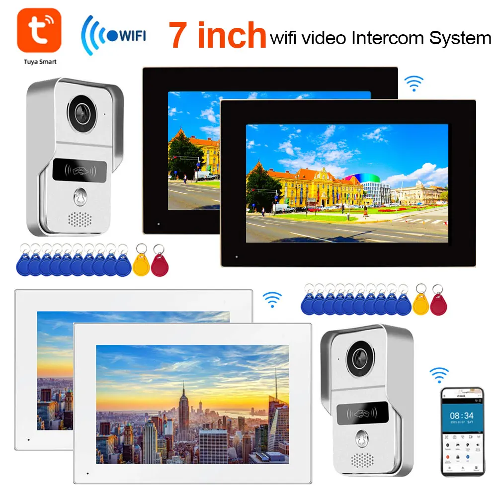1080P TUYA 7 Inch 2 LCD-aanraakscherm Video-intercom Toegangscontrole Wifi Video Deurbelsysteem Deurtelefoon Deur RFID Ontgrendel camera