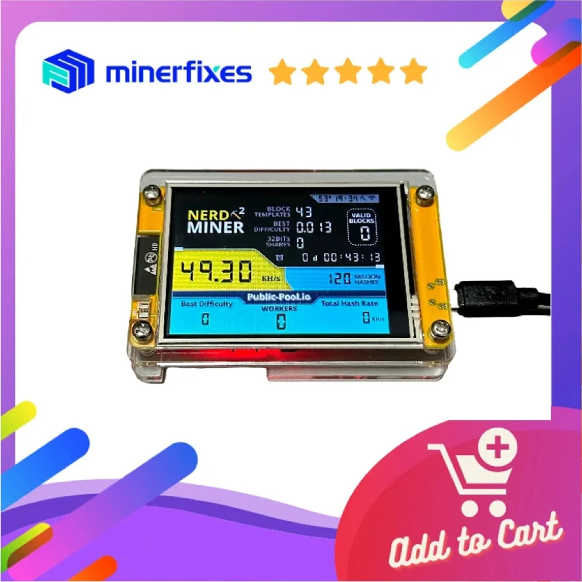 gloednieuwe nerdminer v3 2,8-inch BTC Solo Loterij Nerd mijnwerker Crypto Bitcoin Miner Solo Mijnbouwmachine