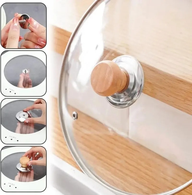 Tapas universales para perillas de olla Lib, cubiertas de tapa de sartén de cocina resistentes al calor de madera, mango de elevación de repuesto, utensilios de cocina