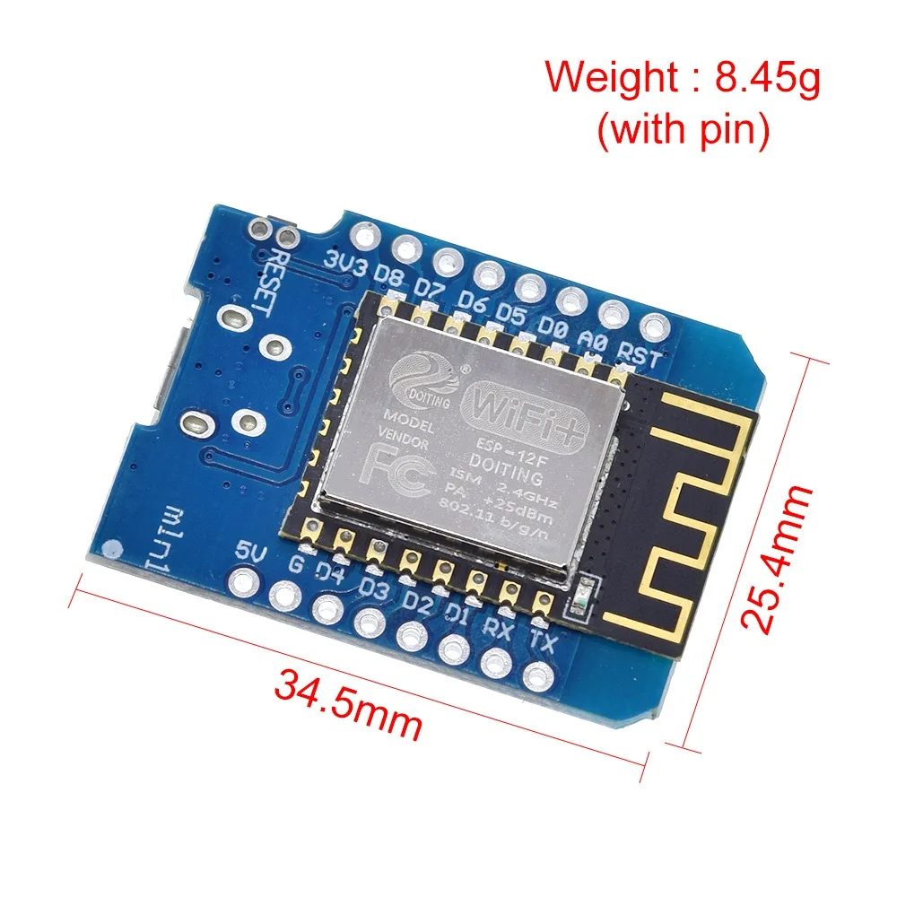 WeMos-Módulo D1 Mini ESP8266 ESP-12F ESP12, placa de desarrollo WiFi, 3,3 V Micro USB, basado en ESP-8266EX, 11 pines digitales para Arduino