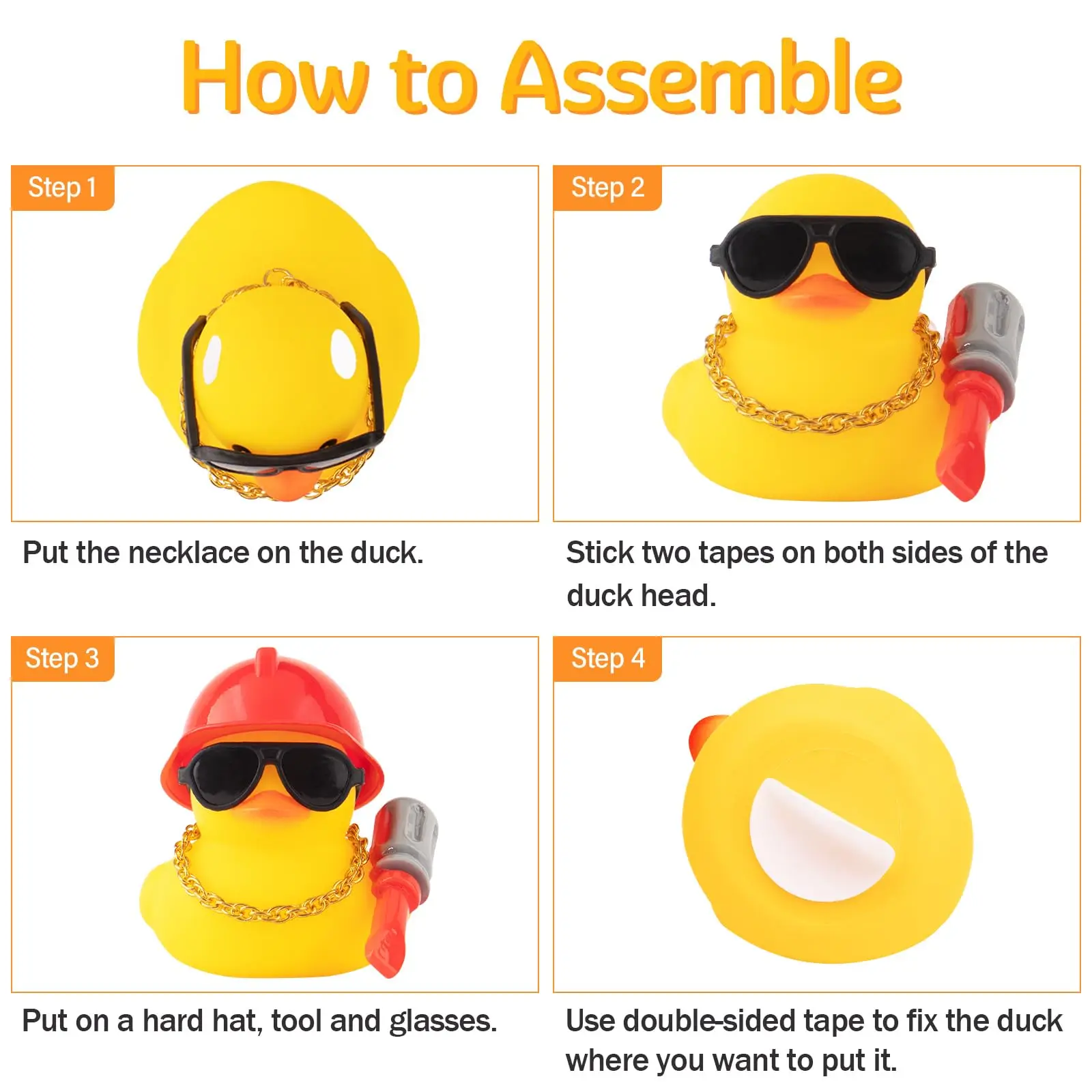 Car Dashboard Decorations Rubber Ducks, Construction Builder Rubber Ducky for Car Ornament Cute Duck with Tool, Hard Hat, Glasse