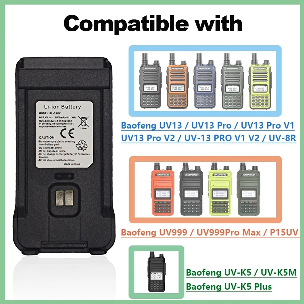 BAOFENG UV13PRO Walkie Talkie Battery UV8R P15UV UV999 High Capacity Type-C Battery For Baofeng UVK5 PLUS UV13 Pro V1 V2 Radio
