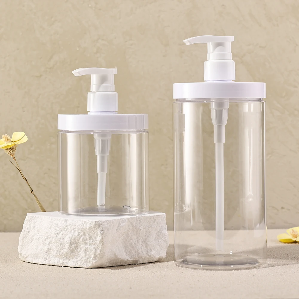 Dispensador de botellas con bomba de 500ml/1000ml, botellas rellenables de plástico, estilo de boca ancha, vacío para jabón de ducha de viaje, 1 ud.