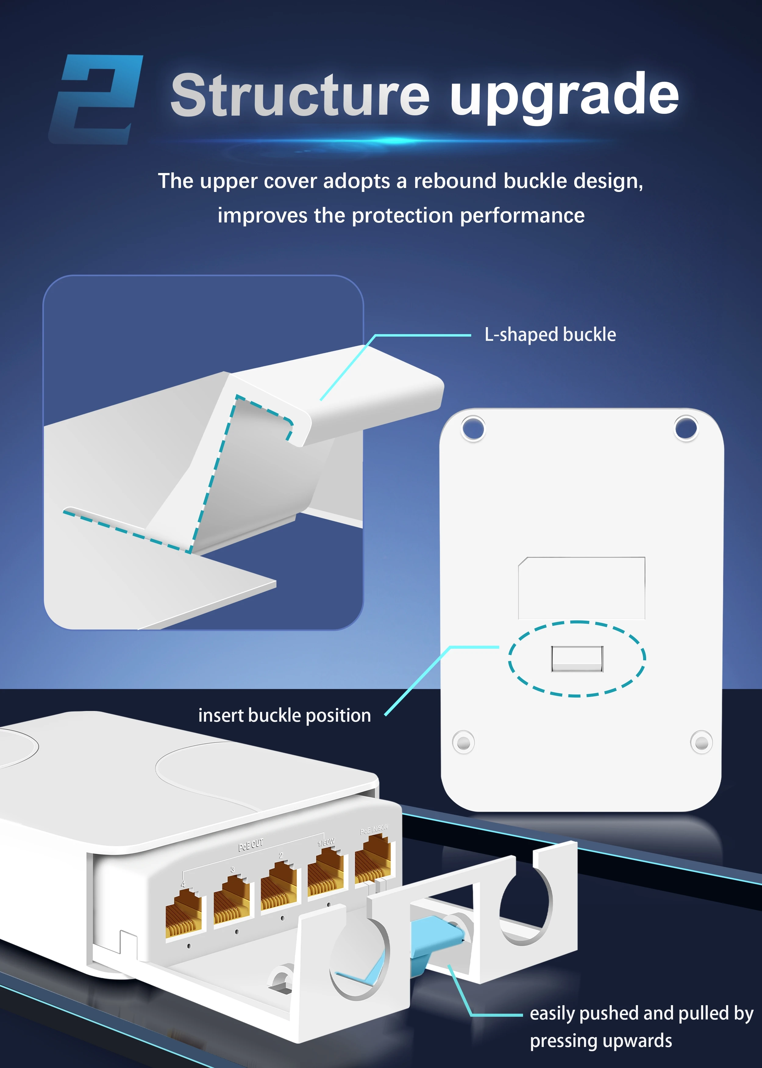 Extensor poe à prova d'água de 5 portas, repetidor de 4 portas, 100/1000mbps, rede externa ip55 vlan 44-57v para câmera poe wierless ap