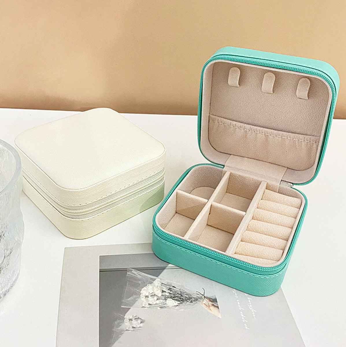 1PC Mini Fashion Travel Display Zipper Jewelry Storage Box Wielofunkcyjne pudełko do przechowywania naszyjników, bransoletek, kolczyków i pierścionków Przenośne