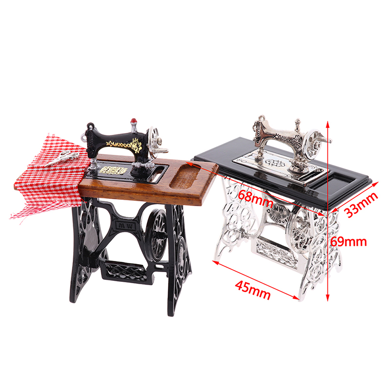 Muebles en miniatura para casa de muñecas, máquina de coser Retro, herramientas de tejer, modelo de decoración para casa de muñecas, muebles de simulación, 1:12