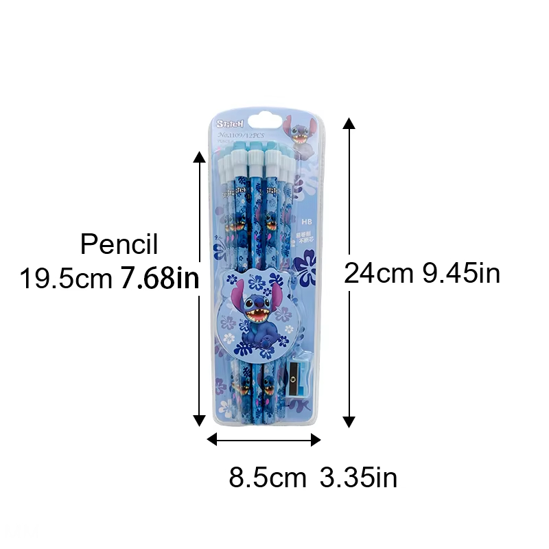 12 sztuk ołówków HB Stitch Lilo & Stitch Cute Cartoon, 12 ołówków i 1 zestaw pudełek na artykuły piśmiennicze w rolce, pisanie i rysowanie