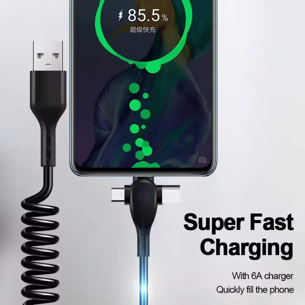 120W 3-in-1 Mobile phone Fast Charging Data Cable For iPhone Huawei Xiaomi Super Fast Charging Spring Retractable Data Cable