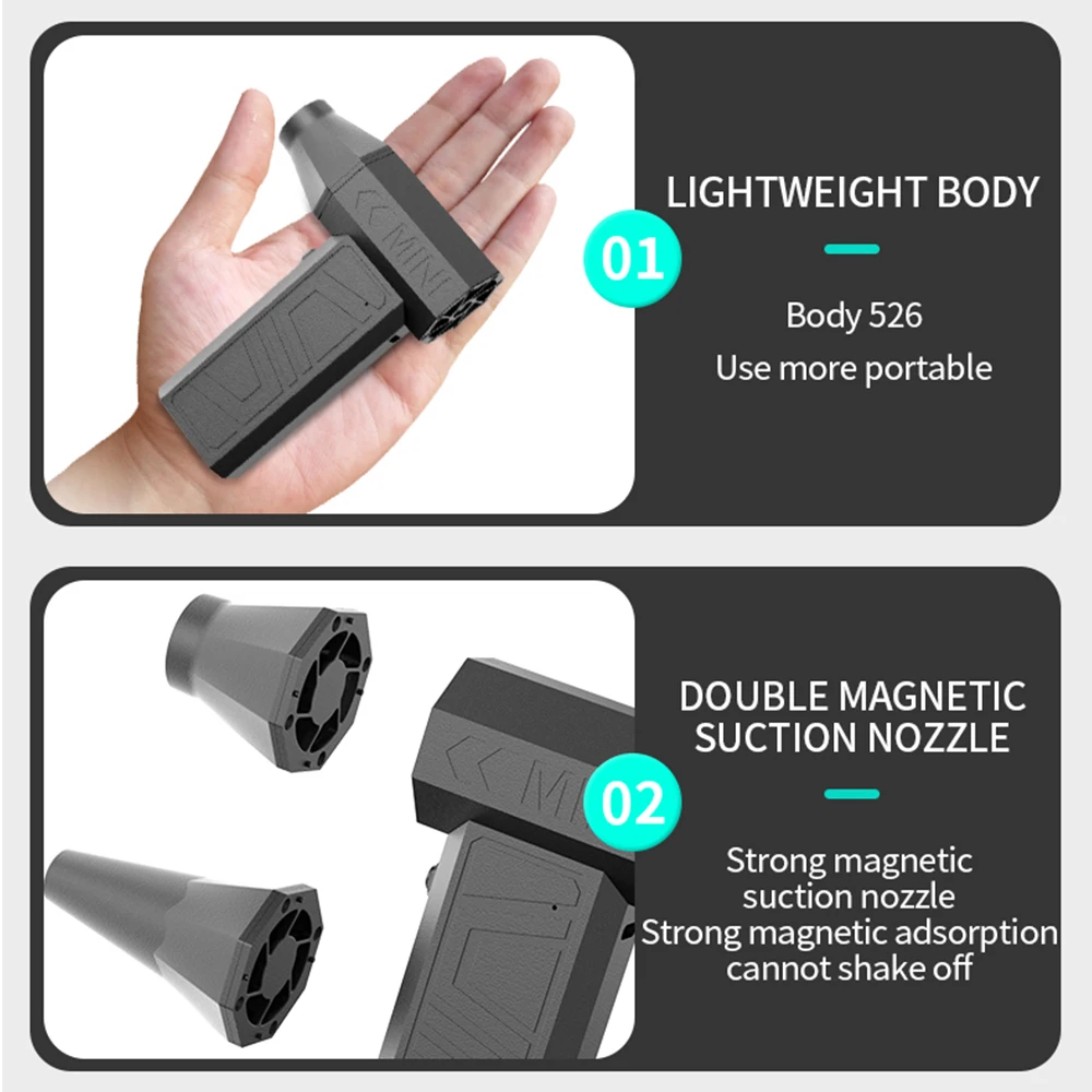Ultra-Portable 41m/s Blower, 3-Speed & 4000mAh with Dual Magnetic Nozzles for Yard/BBQ/Hair Multi-Scene Use