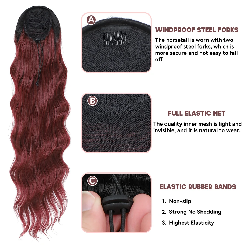 28 นิ้ว Drawstring CURLY หางม้า Extensions สังเคราะห์คลิปใน PONY TAIL สําหรับผู้หญิงสีดํายาวหยักปลอม Hairpieces สําหรับ Afro สาว