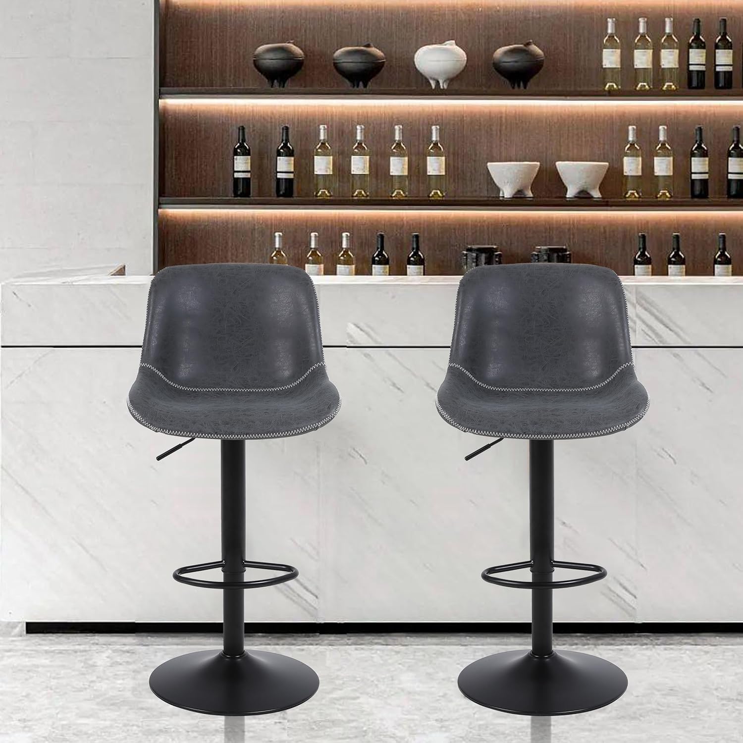 Bar Stools Set of 4, Swivel Counter Height Barstools with Back,Adjustable Modern Bar Chairs,Tall Armless PU Leather