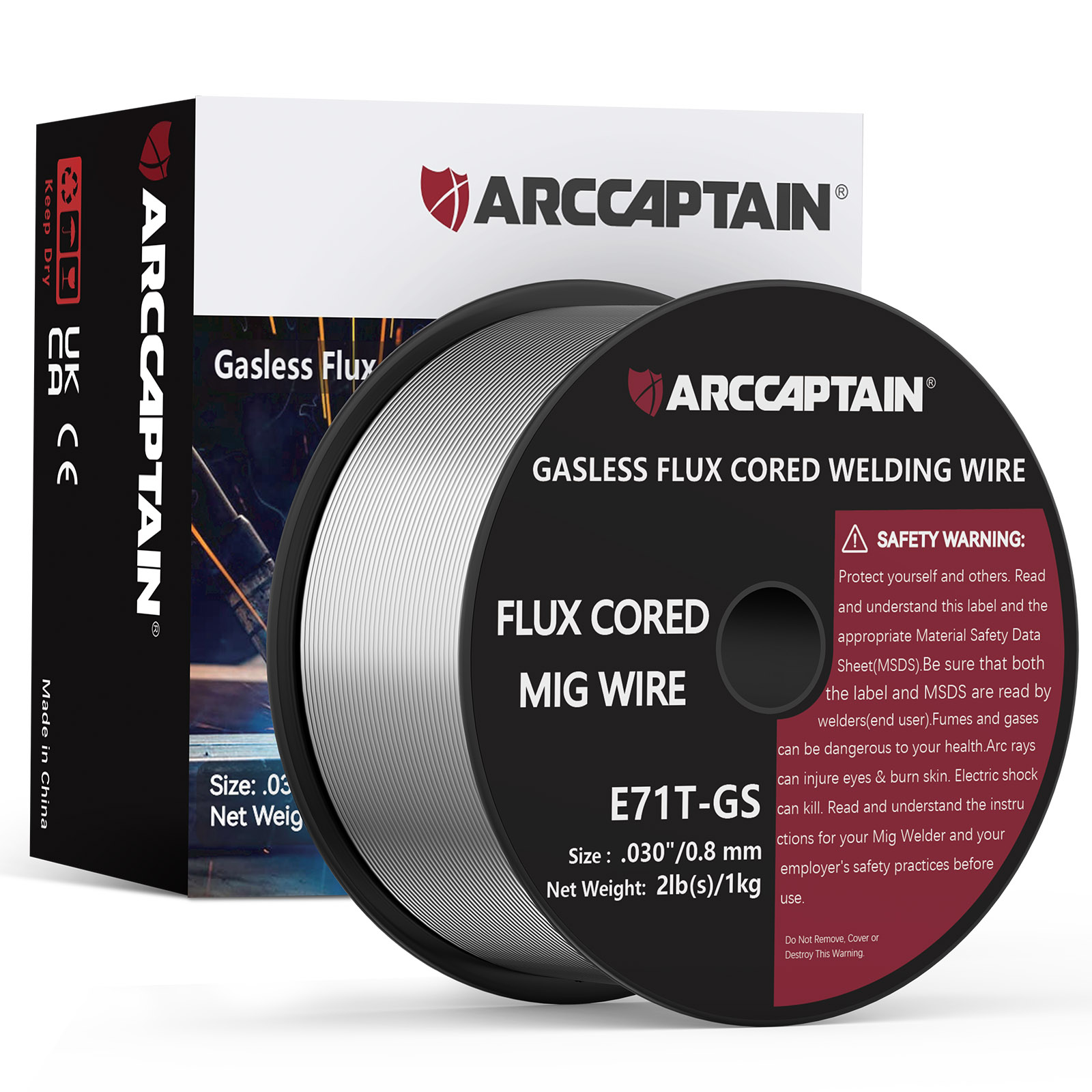 ARCCAPTAIN Сварочная проволока с флюсовым сердечником E71T-GS Катушка сварочной проволоки Mig без газа MIG/MAG Мягкая пайка из углеродистой стали 0,8 0,9 мм