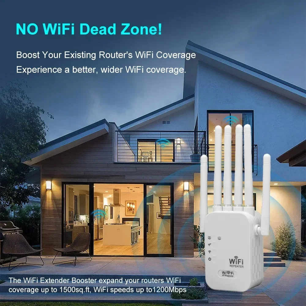 Repetidor WiFi inalámbrico de 1200Mbps, enrutador WiFi de doble banda 2,4G 5G, extensor de señal WiFi, amplificador WiFi de largo alcance, amplificador WIFI