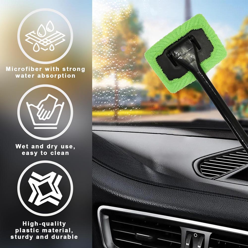 Kit de brosse de nettoyage de vitres de voiture en microcarence, outil de livres de pare-brise, essuie-glace intérieur automatique, manche long, tampon de gril réutilisable