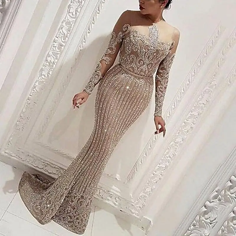 Vestido largo de lujo para mujer, ropa de moda, elegante, temperamento, dorado, Sexy, fiesta, invitados de boda, cena, recepción