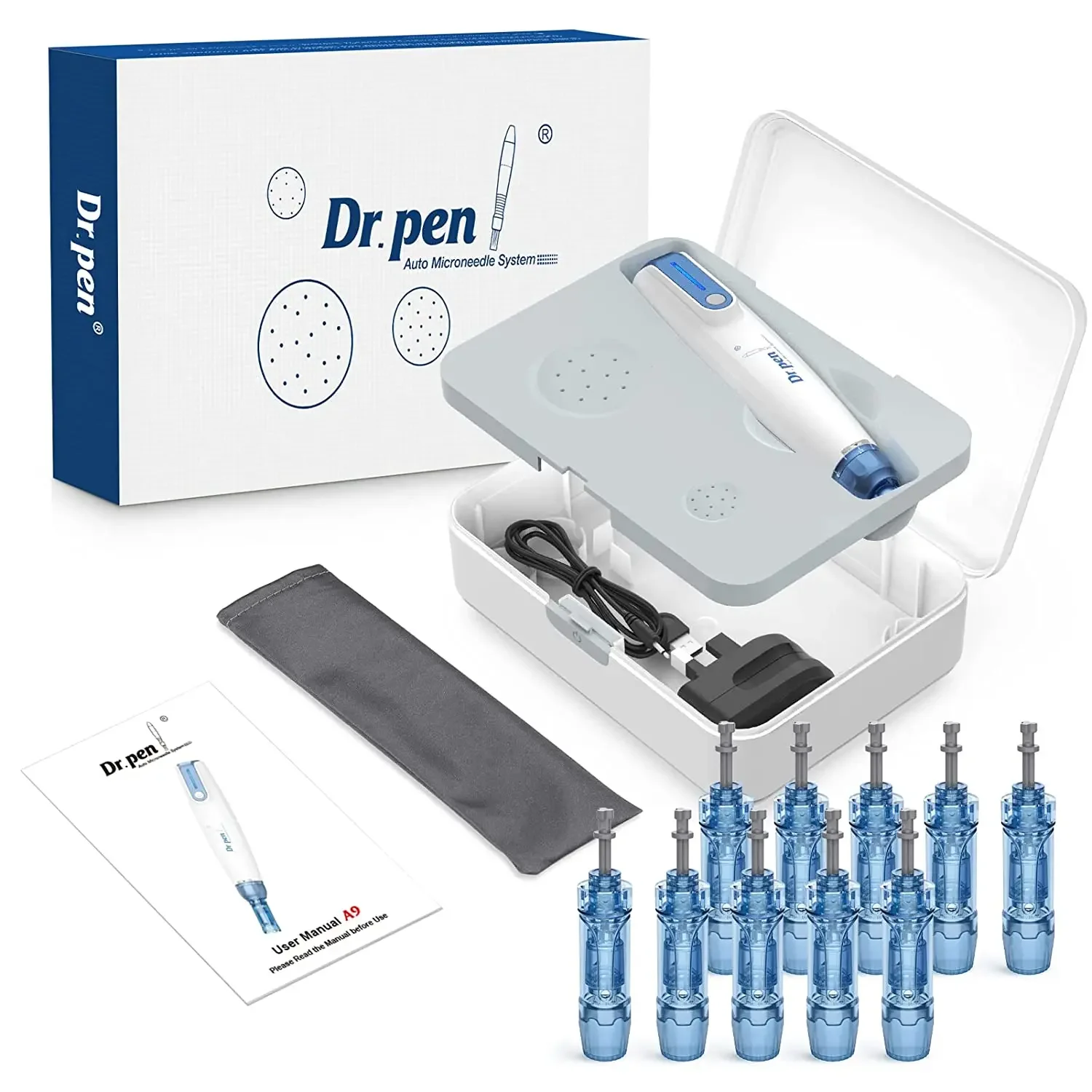 Dr. Pen A9 с 12 картриджами, Dermaheal, мезотерапия, Дерма-ручка, профессиональная Автоматическая Машинка для ухода за кожей, байонетная ручка